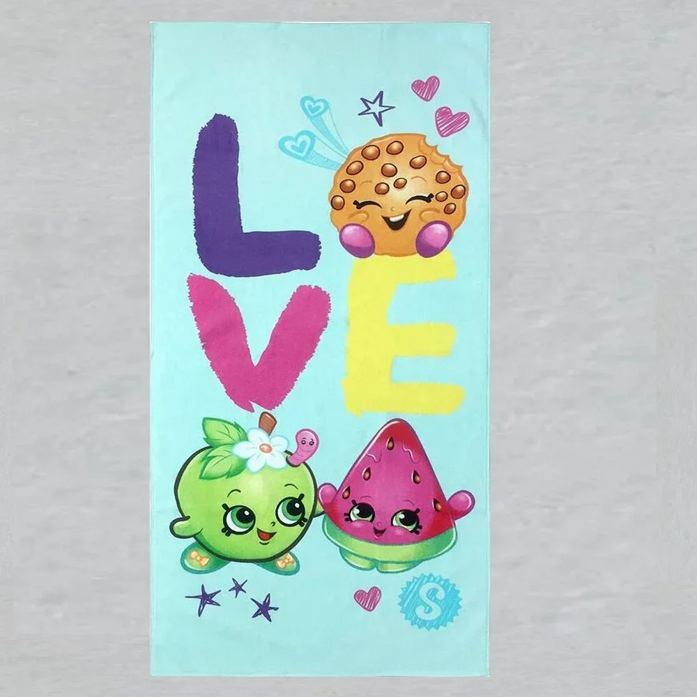 Shopkins Love Beach Towel measures 28 x 58 inches